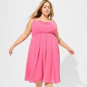 Torrid Size 3 Maxi Chiffon Cowl Neck Pleated Pink Dress
